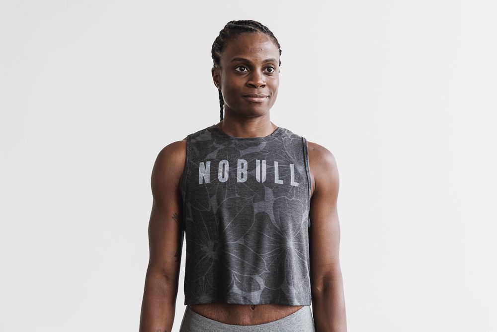 NOBULL Women's Muscle Tank Tops - Charcoal Hibiscus - Ireland (6523YLGXI)